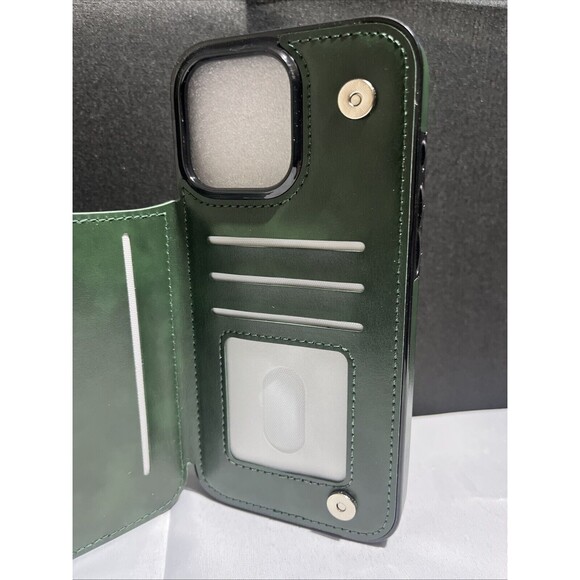 iPhone 16 Pro Max Leather Wallet Case Flip Folio Leather Cover - Picture 5 of 7